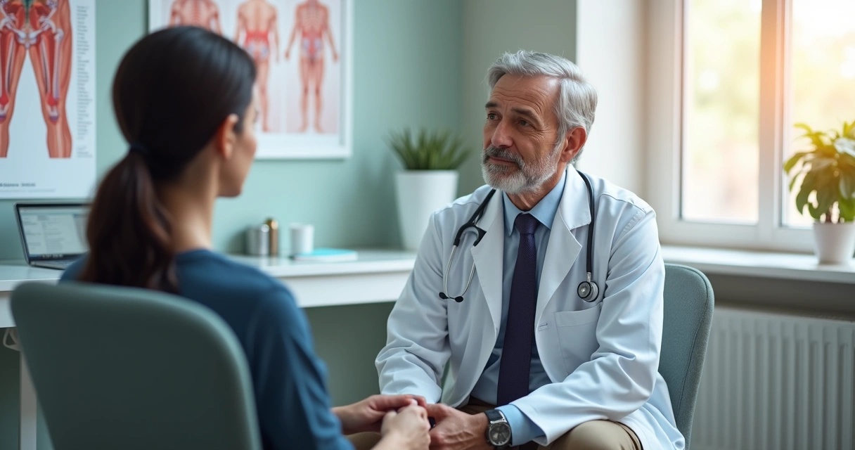 Médico urologista em consultório moderno conversando com paciente sentado na cadeira