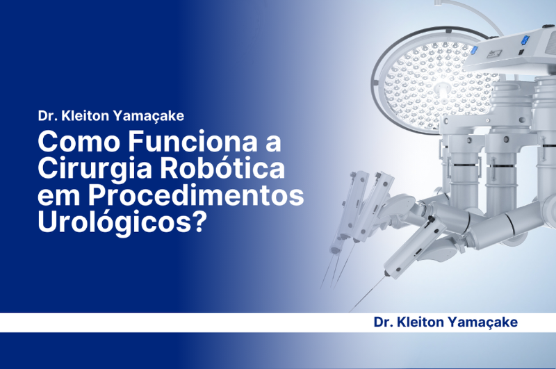 Sistema cirúrgico robótico em sala de cirurgia com equipe médica e monitor mostrando procedimento.