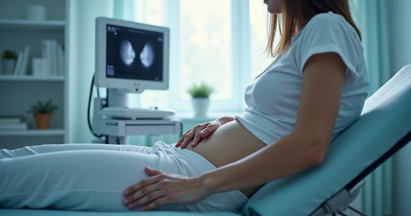 Mulher sentada segurando a região lombar, indicando dor nas costas associada a cálculo renal, em ambiente interno claro